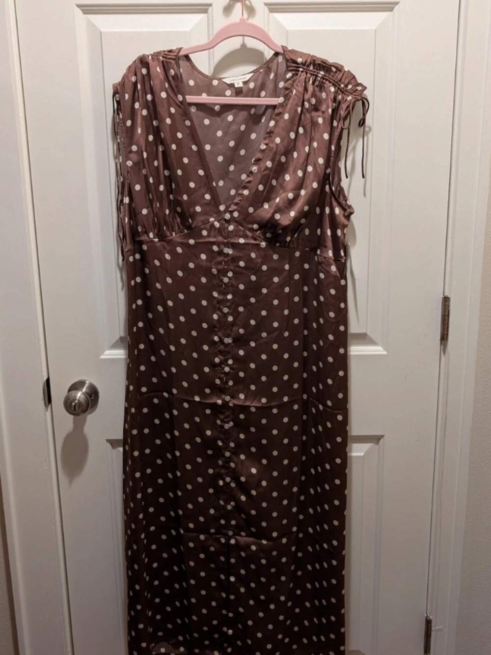 Lucky Brand Brown Polka Dot Button Up Maxi Dress